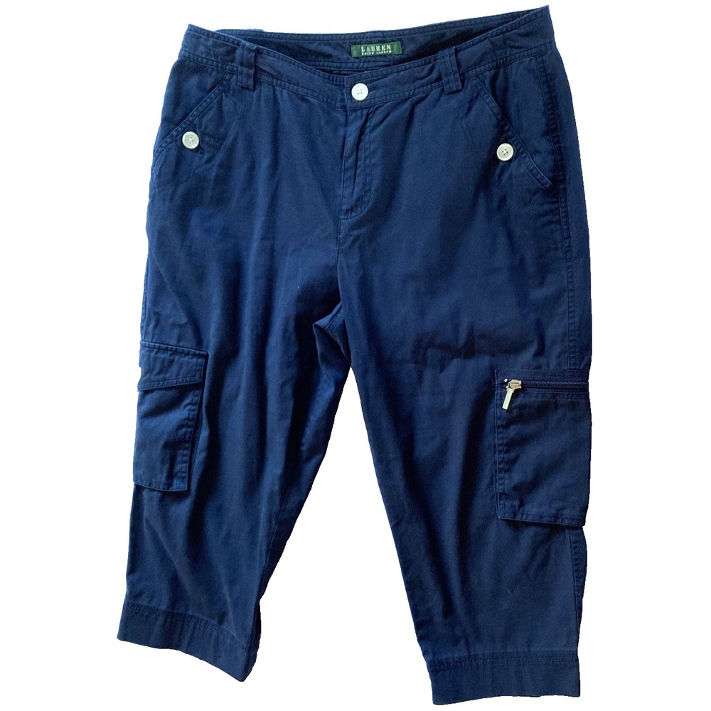 Lauren Ralph Lauren Pants Womens 10 Navy Cargo Capri Crop Stretch Cotton